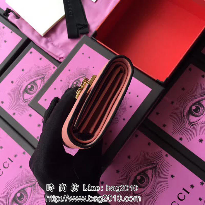GUCCI古馳 歐洲正品原單 padlock系列 最新款短皮夾 453155 粉色壓花全皮 WTG1196